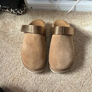 UGG Cream Suede Clogs with Strap